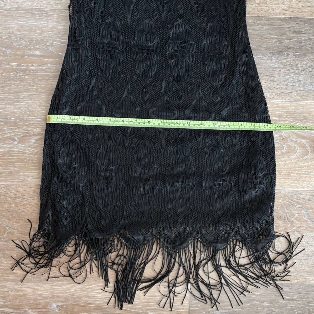 Venus Black Crochet Lace Mini Dress with Fringe - Picture 7 of 8